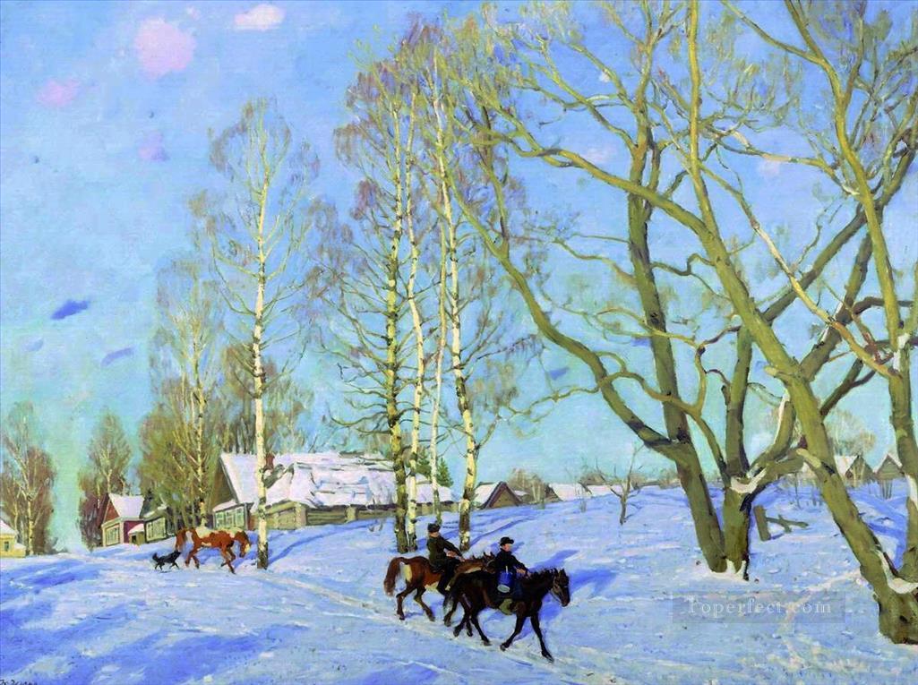 El sol de marzo de 1915 Konstantin Yuon paisaje invernal Pintura al óleo